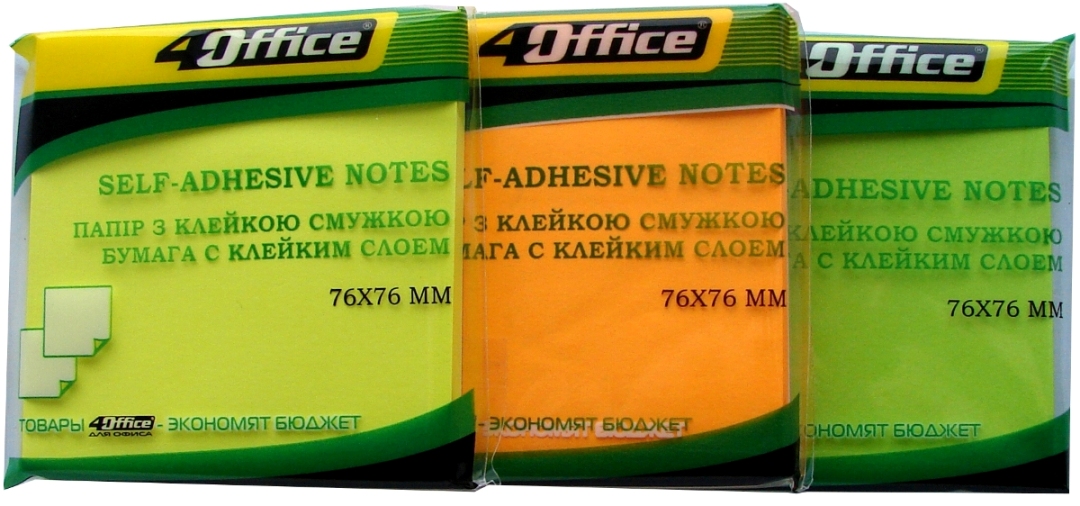 Паперовий блок для нотаток 4OFFICE (4-424-22N), 76х76мм, неонові кольори, 80шт
